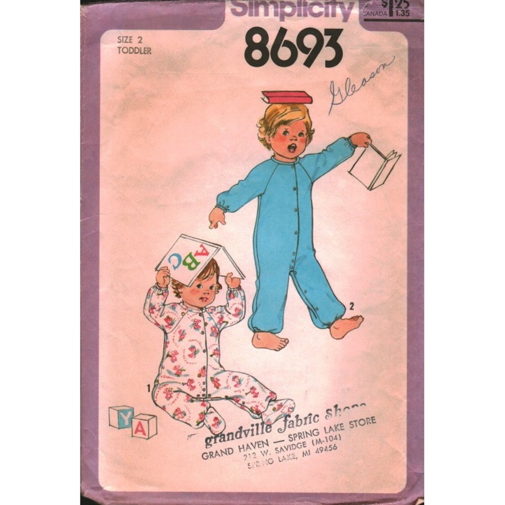 Vintage 1978 Simplicity 8693 Toddler Sleeper‎ Sewing Pattern Size 2 Pajamas PJs